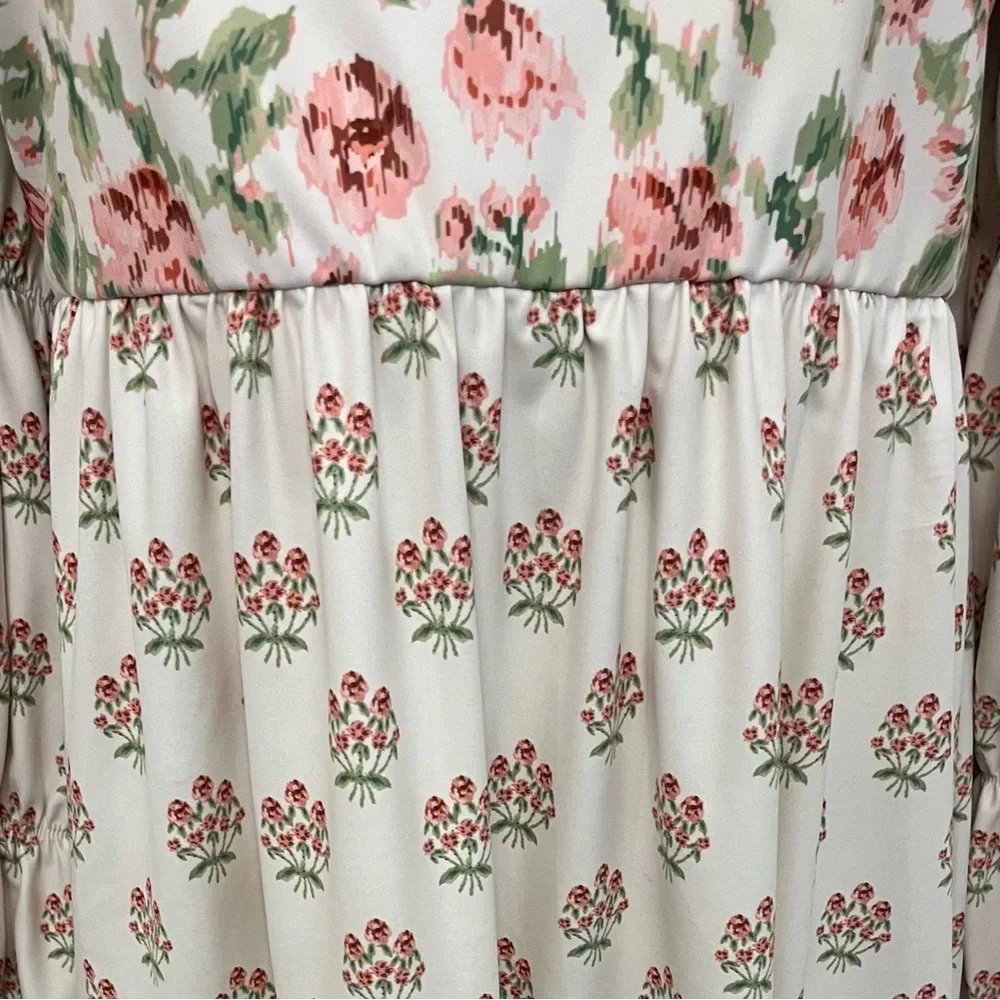 Smith & Quinn Women's Off White Floral Dress with Long Bishop Sleeves US Medium - Picture 4 of 8